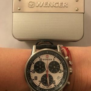 Wenger Chronograph Watch with Black Leather Band
